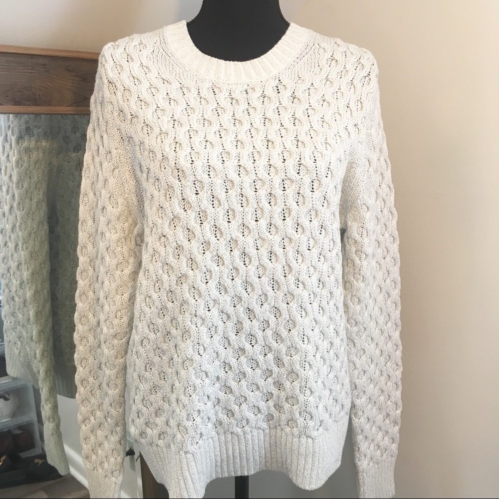 J. crew | Metallic Cable Knit Sweater Silver